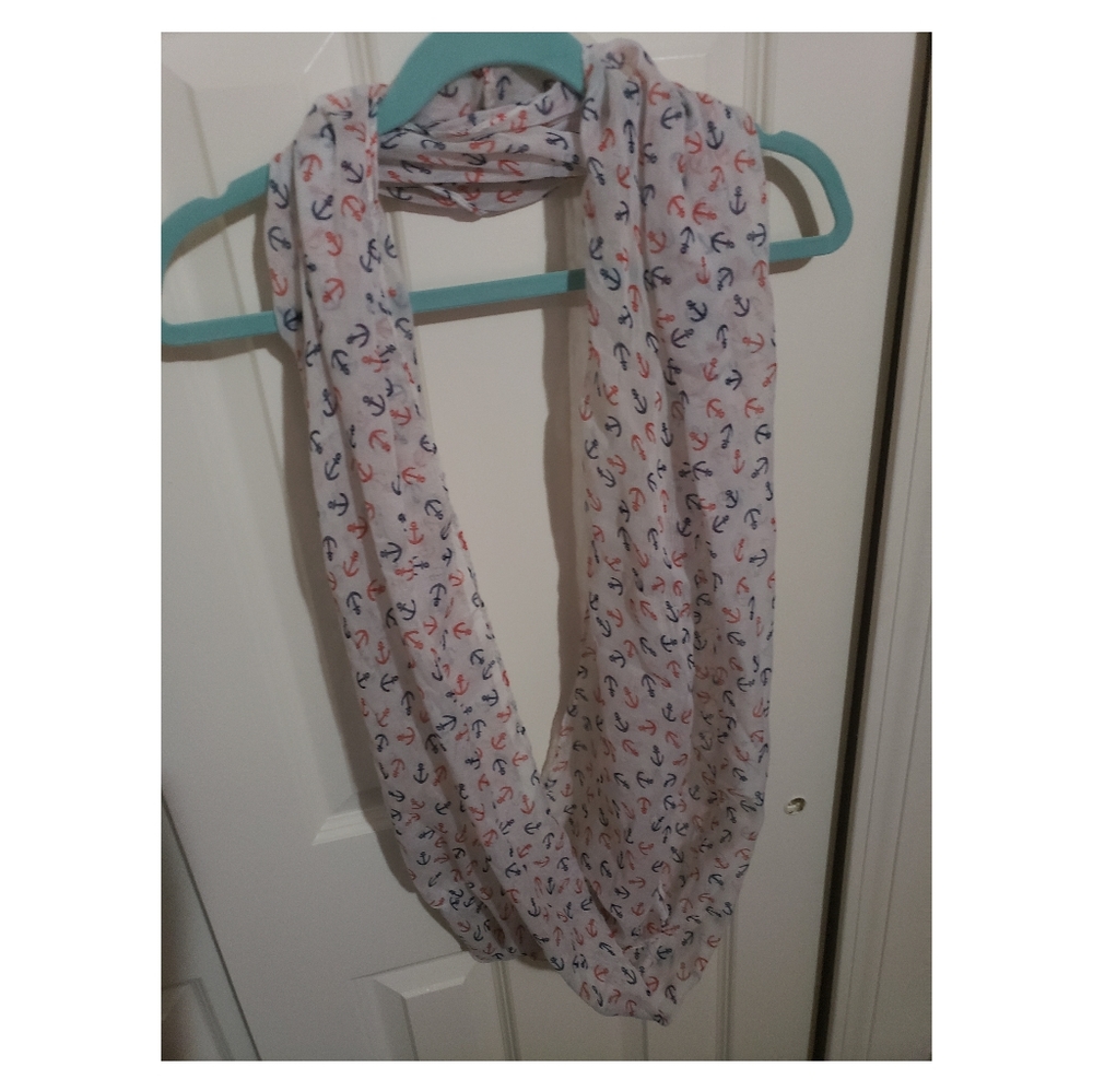 White Anchor Infinity Scarf